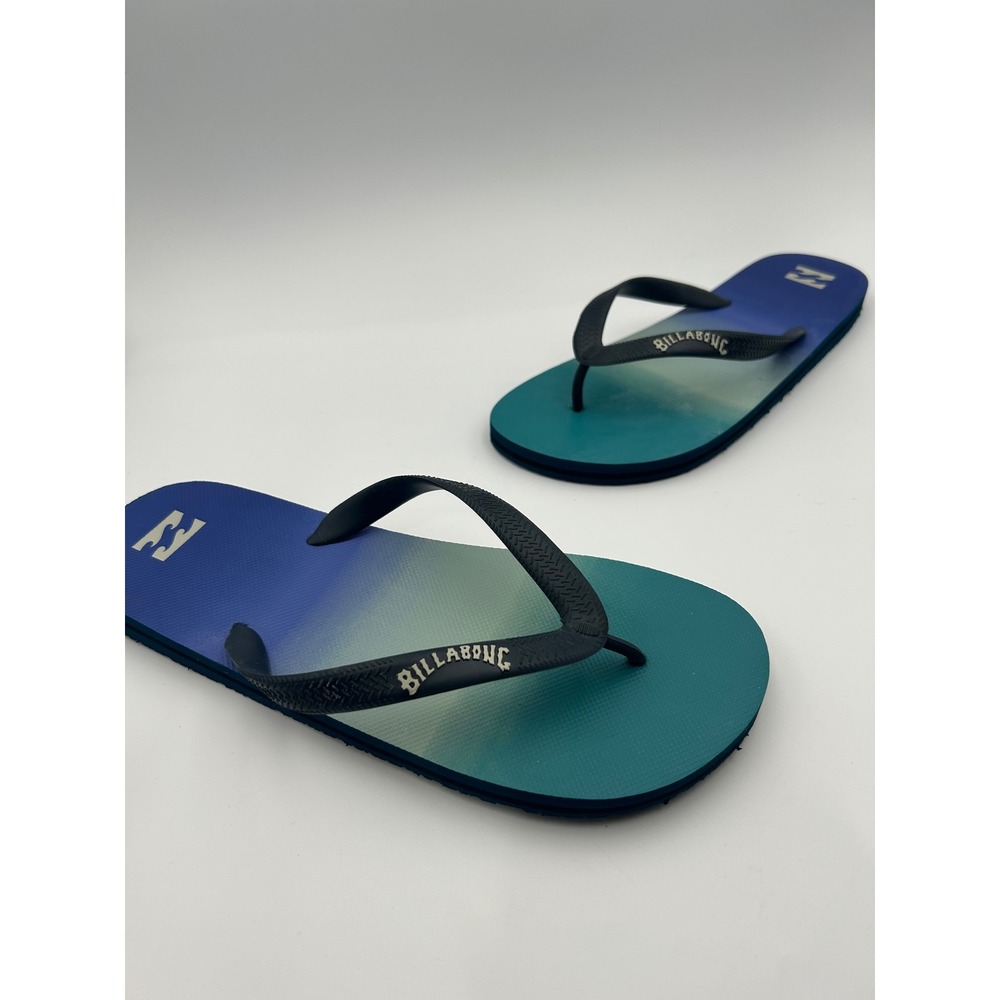 Billabong Mens 10-12 Blue Teal Ombre Gradient Flip Flop Sandals Beach Thong Shoe